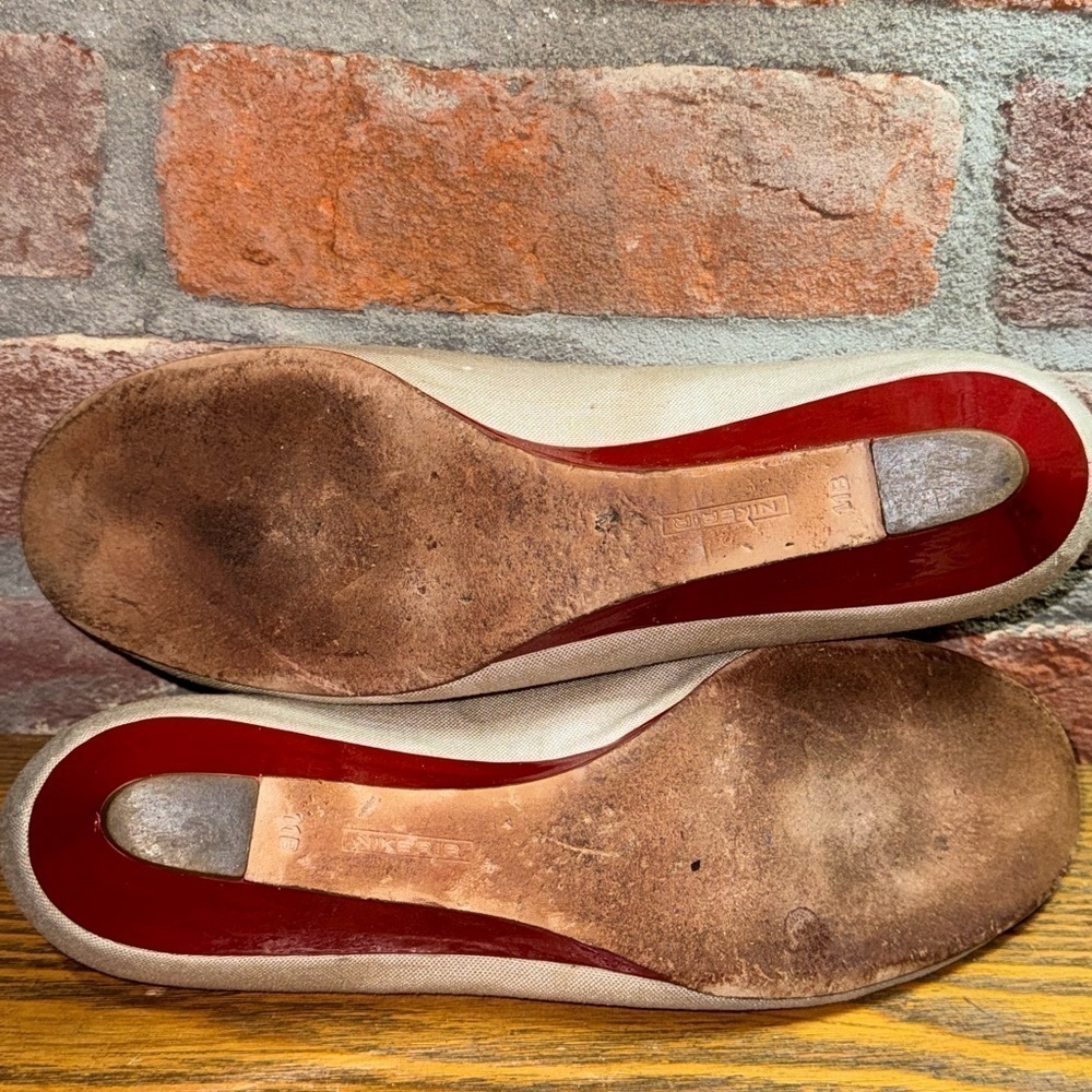 Cole Haan Women's Mary Jane Shoe Red Patent Tan Beige Linen Low Wedge Size 11B - Picture 8 of 10